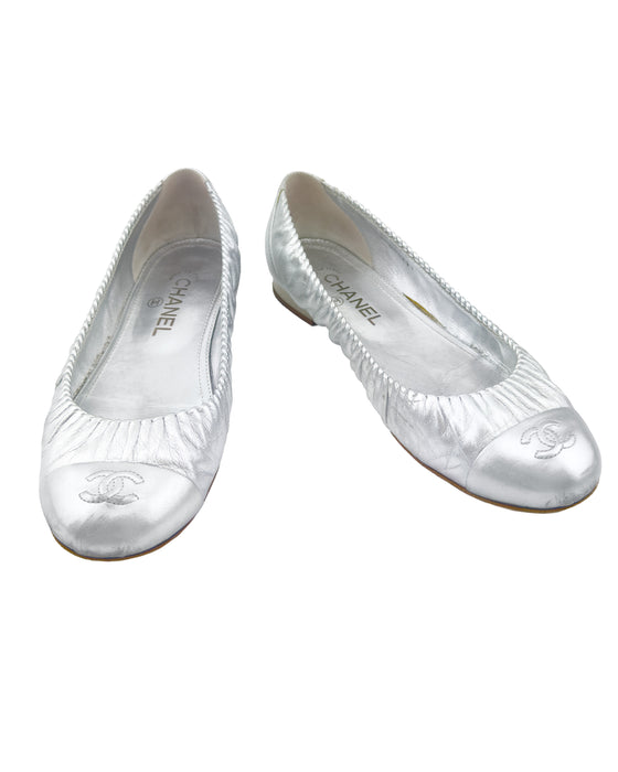 Silver Leather Ballet Flats