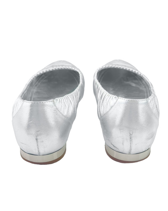 Silver Leather Ballet Flats