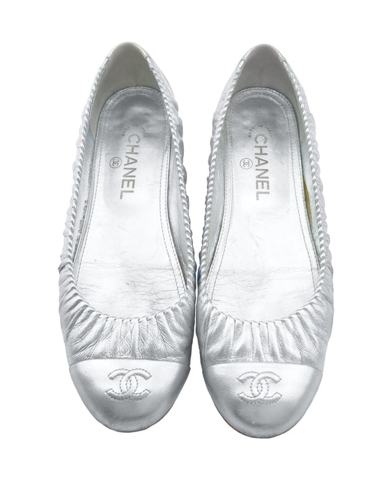 Silver Leather Ballet Flats