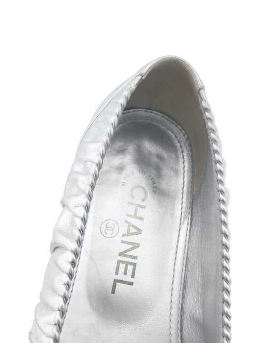 Silver Leather Ballet Flats