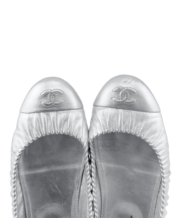Silver Leather Ballet Flats