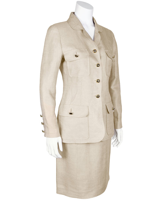 Tan Linen Safari Style Skirt Suit