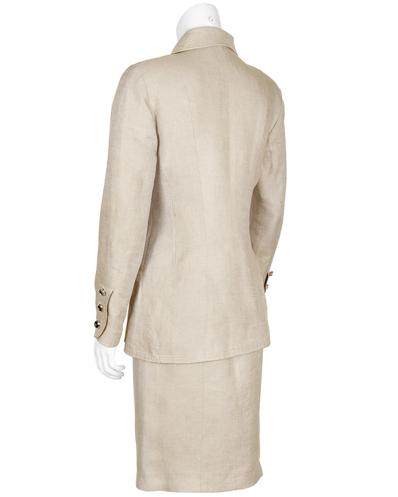 Tan Linen Safari Style Skirt Suit