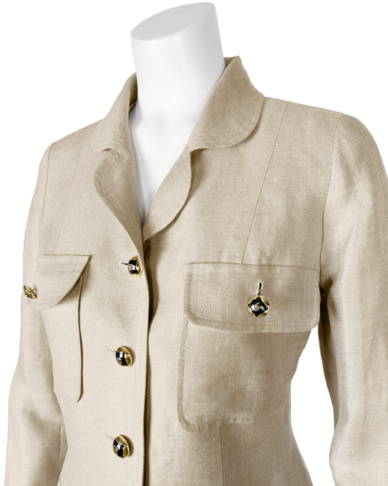 Tan Linen Safari Style Skirt Suit
