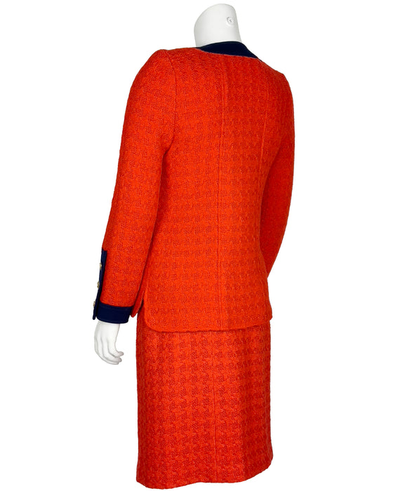 Orange/Red and Navy Wool Weave Skirt Suit