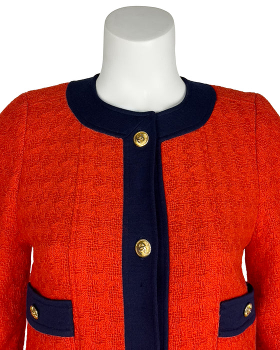 Orange/Red and Navy Wool Weave Skirt Suit