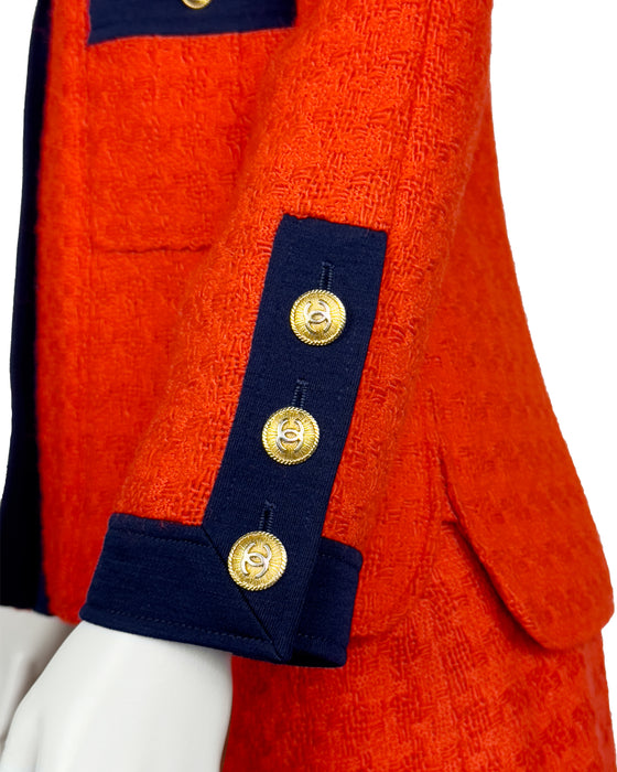 Orange/Red and Navy Wool Weave Skirt Suit