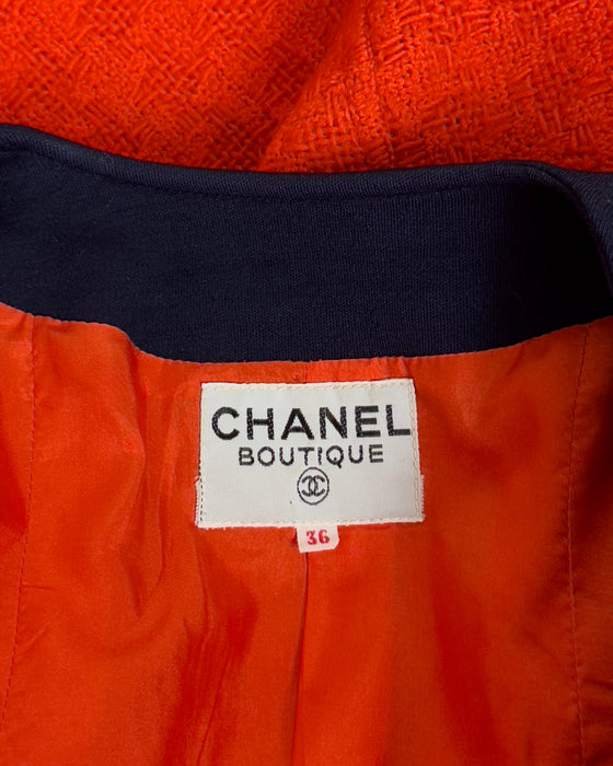 Orange/Red and Navy Wool Weave Skirt Suit