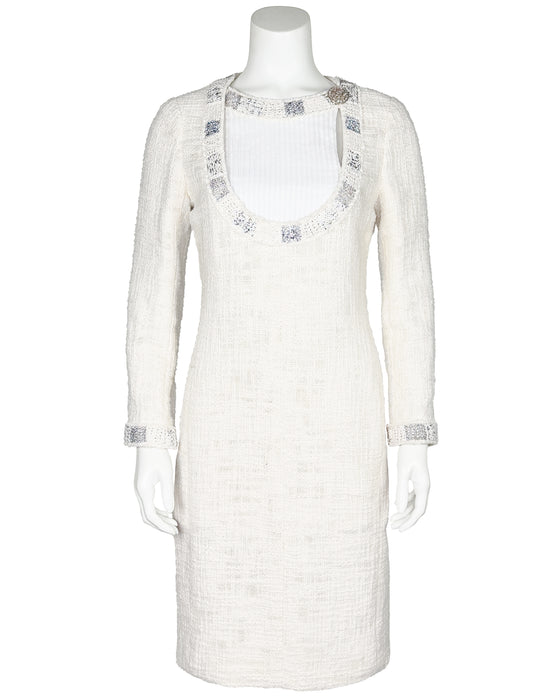 White Ecru Bouclé Paris Bombay Cocktail Dress Pre Fall 2012