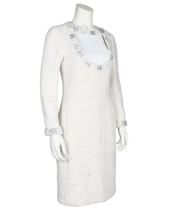 White Ecru Bouclé Paris Bombay Cocktail Dress Pre Fall 2012