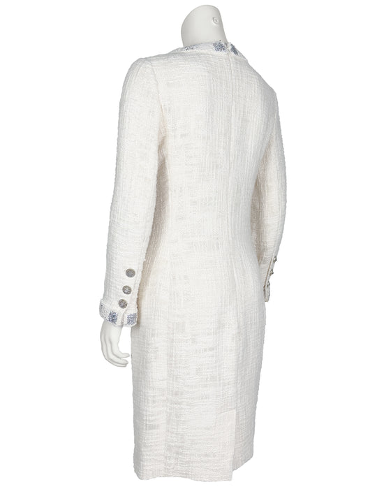 White Ecru Bouclé Paris Bombay Cocktail Dress Pre Fall 2012