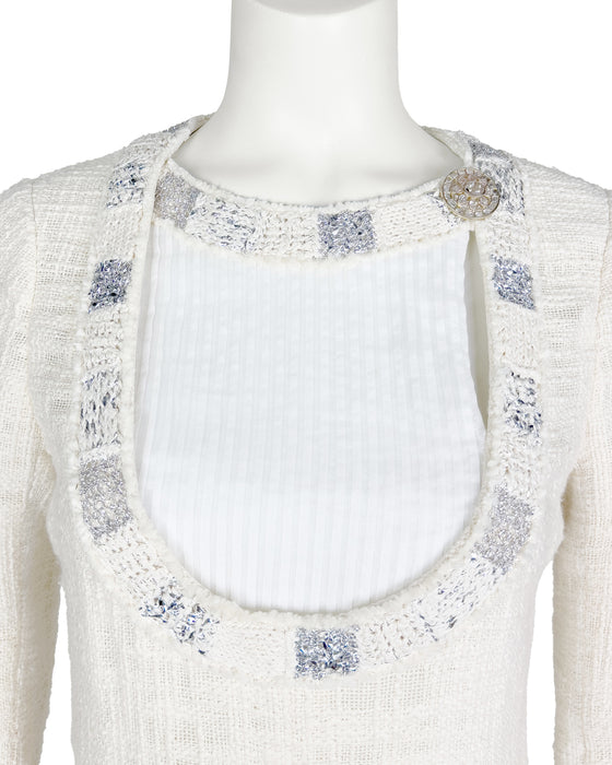 White Ecru Bouclé Paris Bombay Cocktail Dress Pre Fall 2012