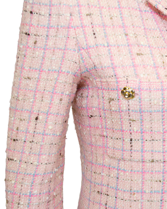 Pink Tweed Coat Dress With Gold Camellia Buttons
