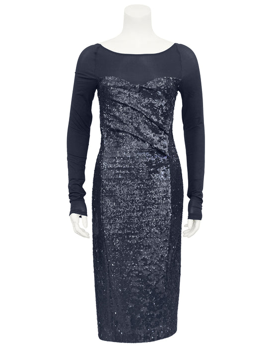 Charcoal Grey Sheer and Sequin Cocktail Dress – Vintage Couture