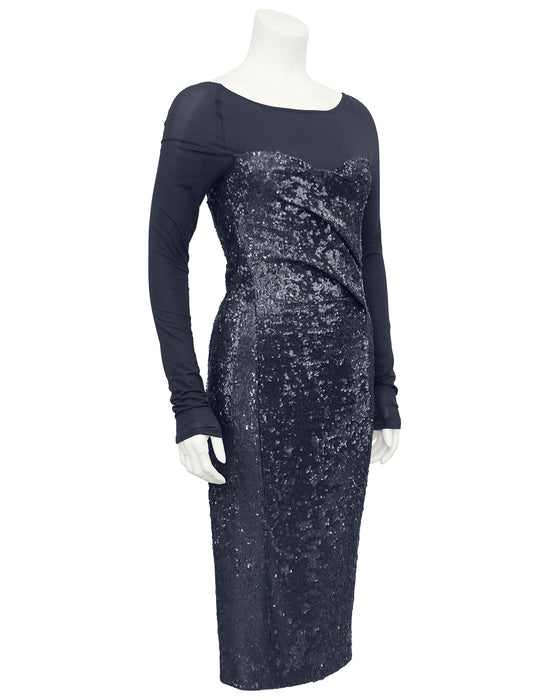 Charcoal Grey Sheer and Sequin Cocktail Dress Charcoal Grey Sheer and Sequin Cocktail Dress