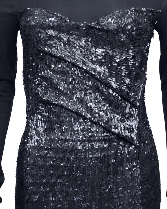 Charcoal Grey Sheer and Sequin Cocktail Dress Vintage Couture Charcoal Grey Sheer and Sequin Cocktail Dress Vintage Couture