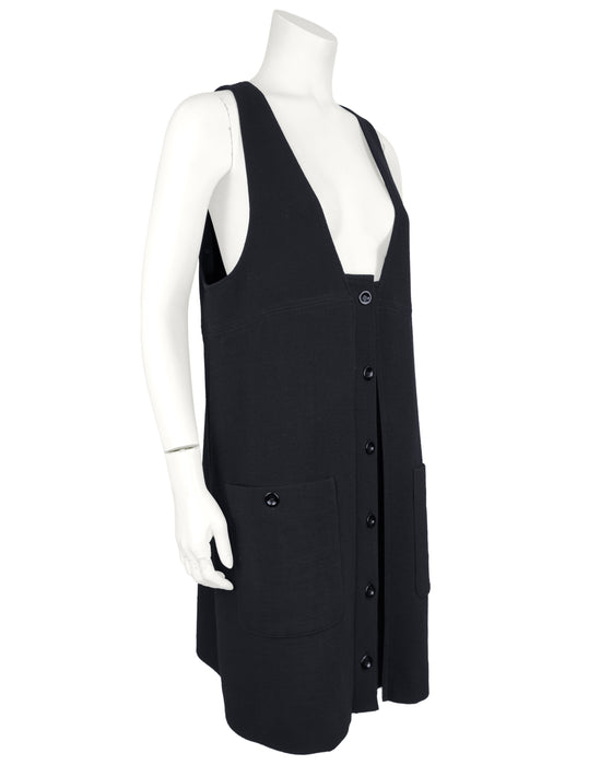 Black Wool Button Front Pinafore