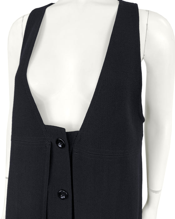 Black Wool Button Front Pinafore