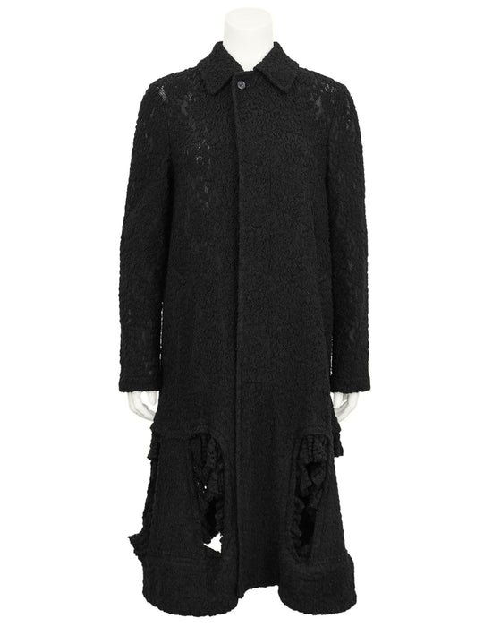Black Guipure Lace Coat with Cut Outs