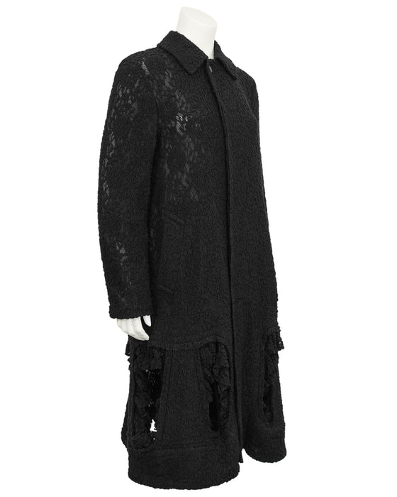 Black Guipure Lace Coat with Cut Outs