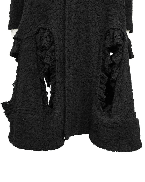 Black Guipure Lace Coat with Cut Outs
