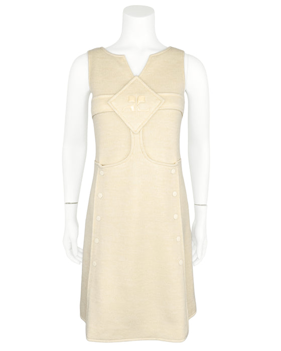 Beige Knit Sleeveless Logo A-Line Dress