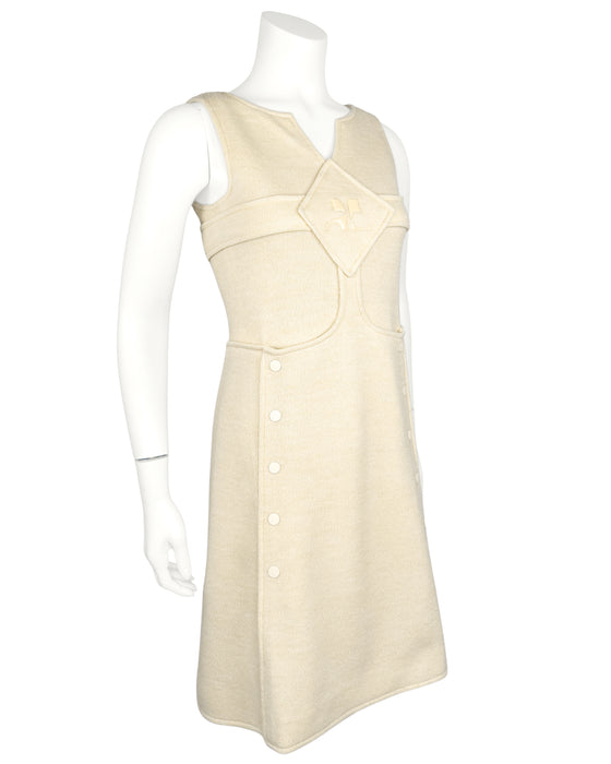 Beige Knit Sleeveless Logo A-Line Dress