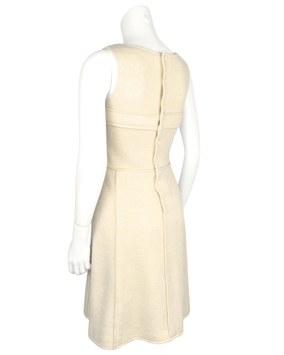 Beige Knit Sleeveless Logo A-Line Dress
