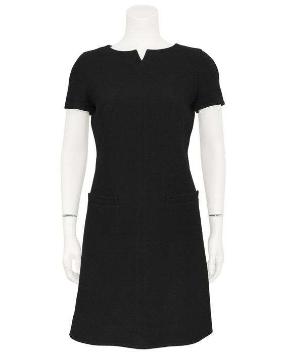 Black Wool A-Line Mod Shift Dress Vintage Couture Black Wool A-Line Mod Shift Dress Vintage Couture