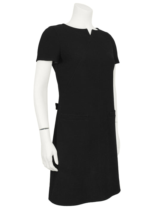 Black Wool A-Line Mod Shift Dress Vintage Couture Black Wool A-Line Mod Shift Dress Vintage Couture