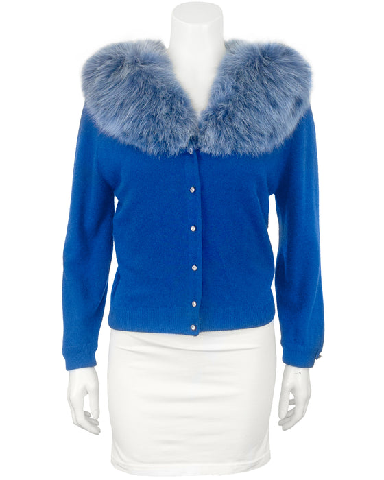 Blue Cashmere Cardigan with Collar