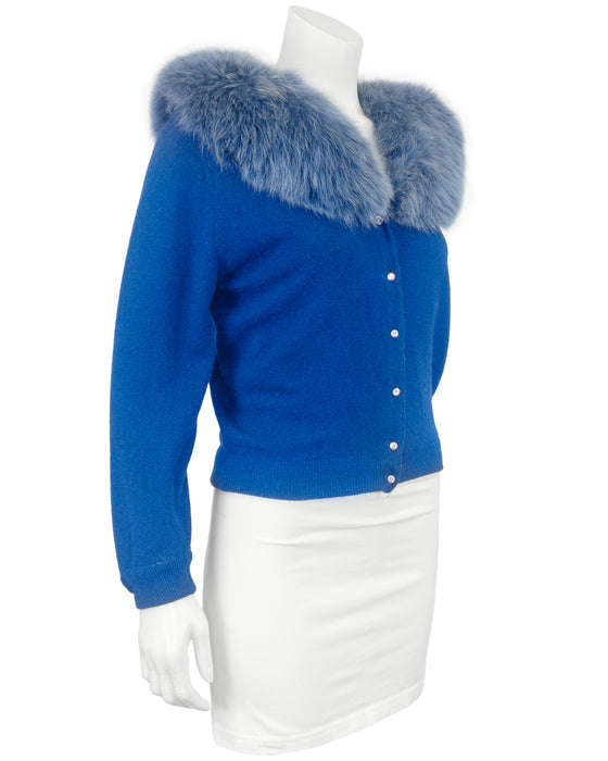 Blue Cashmere Cardigan with Collar