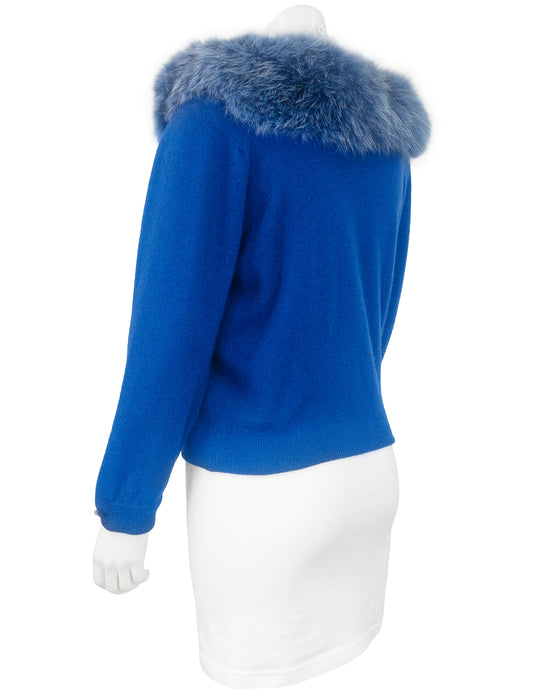 Blue Cashmere Cardigan with Collar