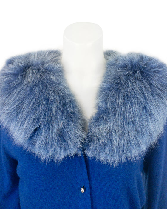 Blue Cashmere Cardigan with Collar
