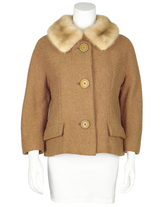 Tan Wool Jacket with Trim
