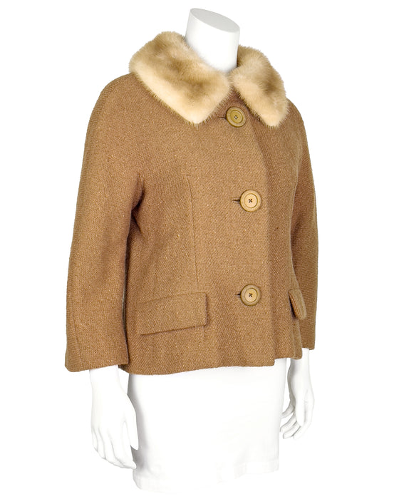 Tan Wool Jacket with Trim