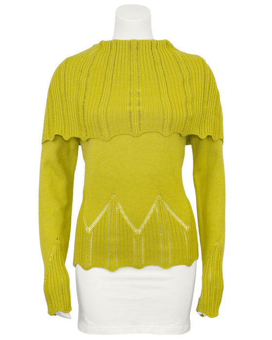 Chartreuse Wool Fold Over Sweater
