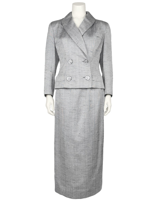 Grey Silk & Linen Skirt Suit
