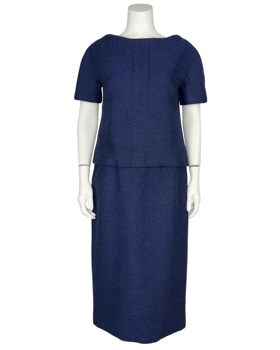 Blue Wool Tweed Dress