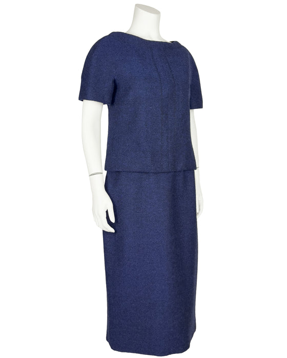 Blue Wool Tweed Dress