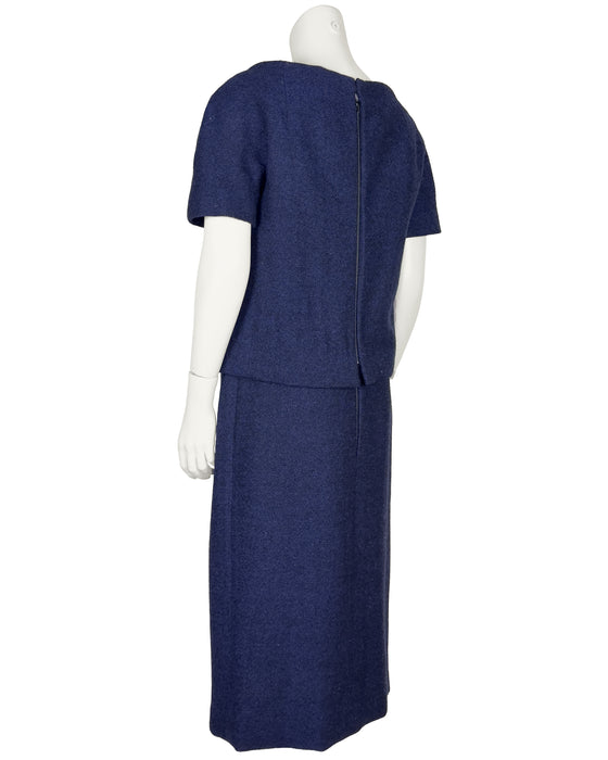 Blue Wool Tweed Dress