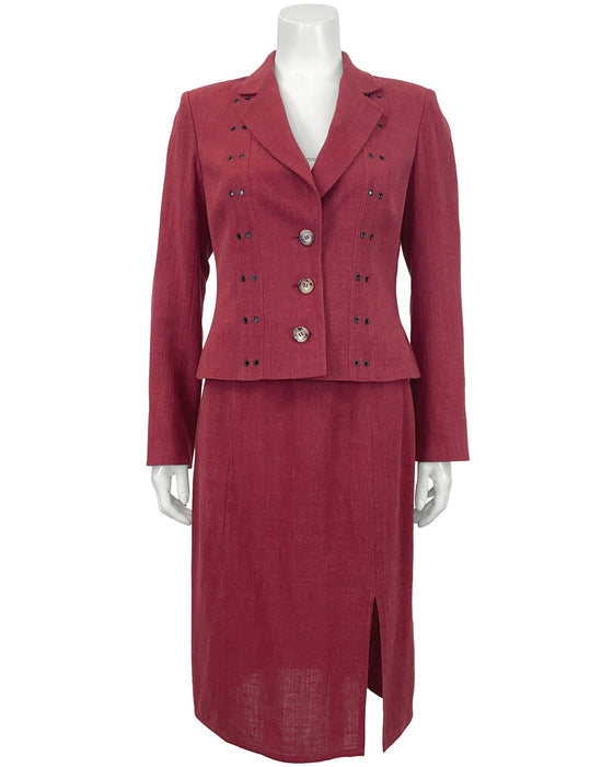 Red Wool and Linen MIx Skirt Suit