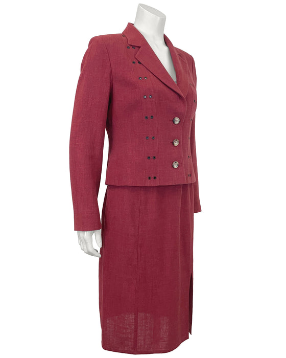 Red Wool and Linen MIx Skirt Suit