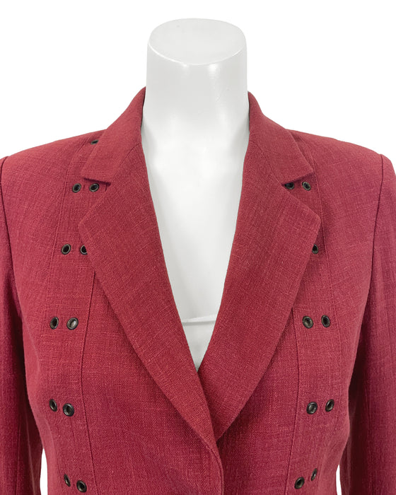 Red Wool and Linen MIx Skirt Suit
