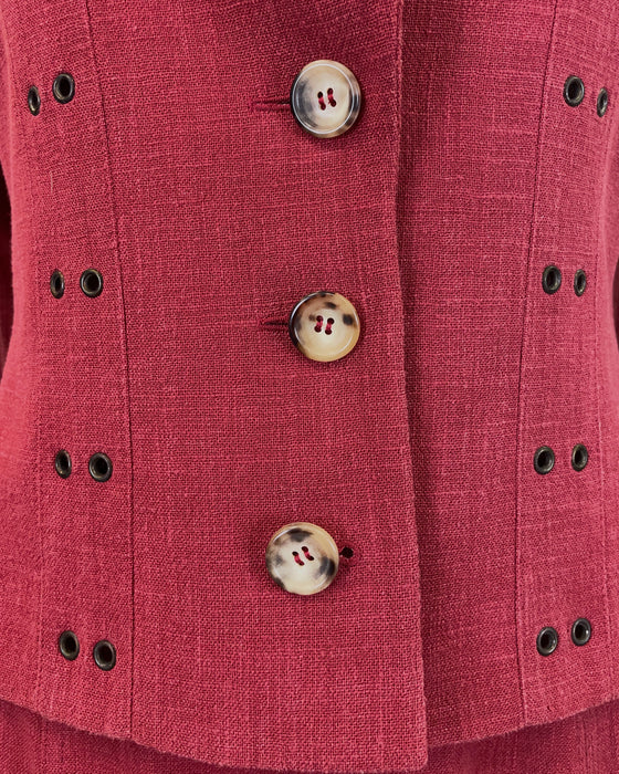 Red Wool and Linen MIx Skirt Suit