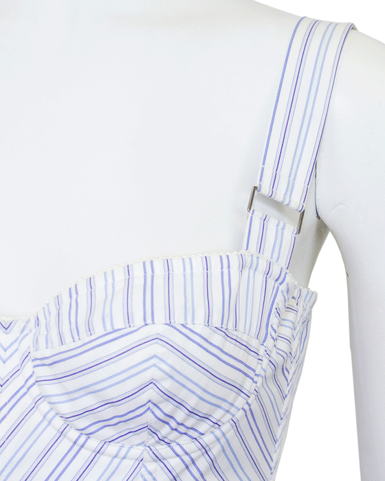 Blue and White Chevron Striped Cotton Mini Dress