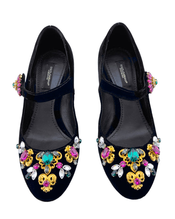 Black Velvet Embellished Mary Janes