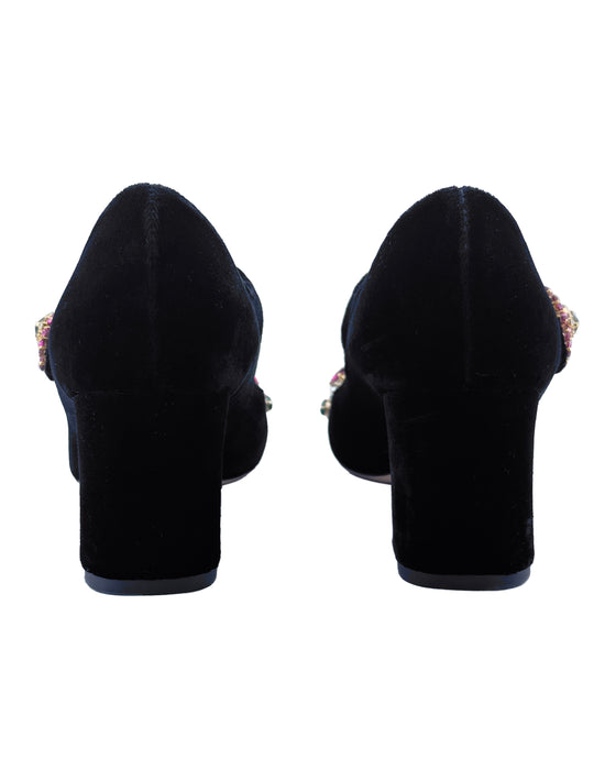 Black Velvet Embellished Mary Janes