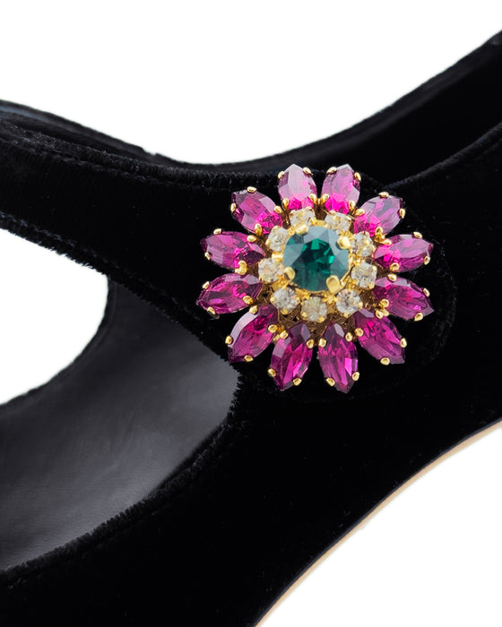 Black Velvet Embellished Mary Janes