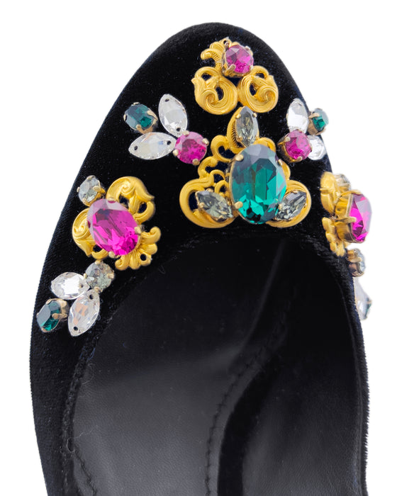 Black Velvet Embellished Mary Janes
